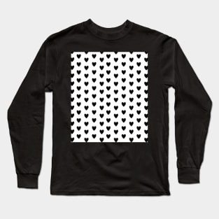 Black Hearts Pattern on White Long Sleeve T-Shirt